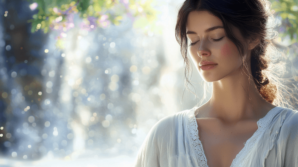 emotional intelligence shown in peaceful pose of beautiful woman
